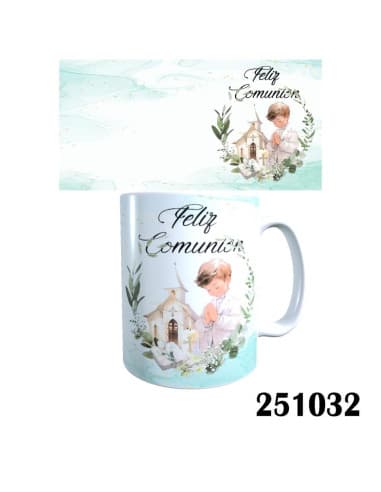 Taza frase feliz comunion iglesia niño