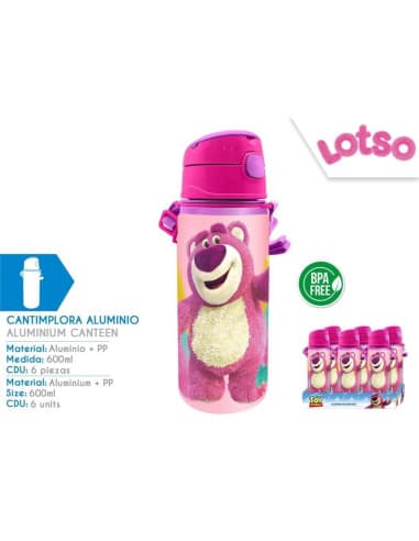 Cantimplora aluminio CON ASA 600ML CDU lotso