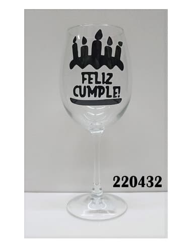 Copa frase feliz cumple velas