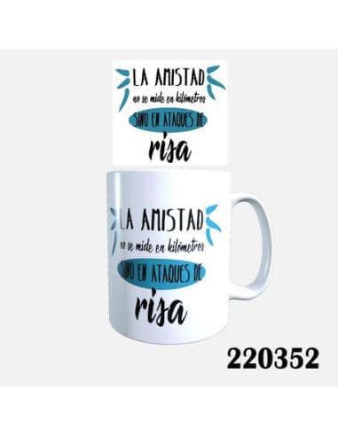 Taza frase LA amista NO SE mide EN kilometros azul