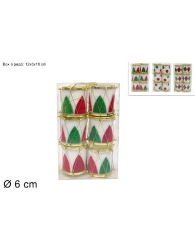 Tamburi 6CM 6pzdecoro rombi tricolorein BOX PVC 3A