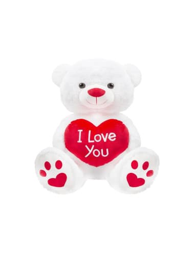 Peluche 36" white `I love YOU` bear with love hear