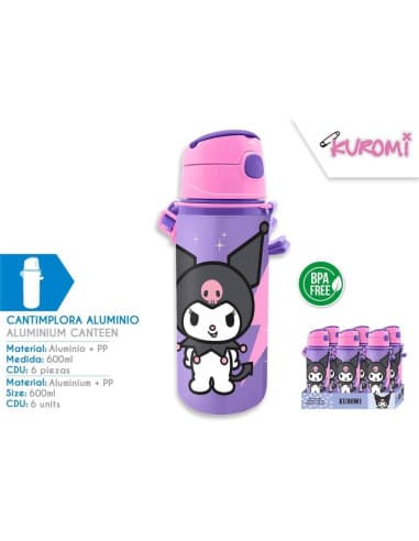 Cantimplora aluminio CON ASA 600ML CDU kuromi