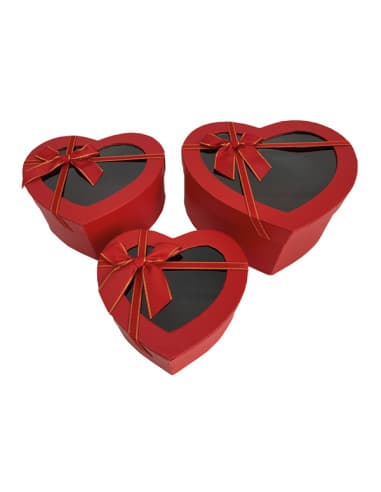 SET 3 cajas corazones rojas transparentes