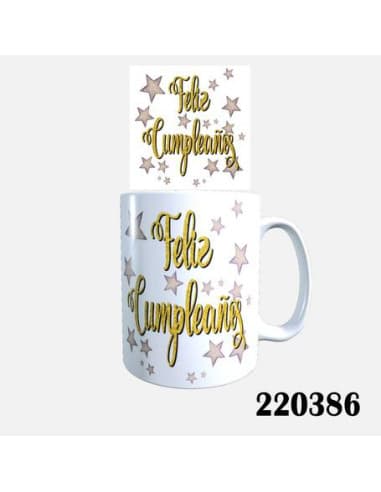 Taza frase feliz cumpleaños estrellas