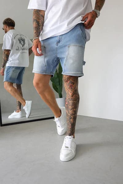 Carpenter Denim Shorts - Light Blue