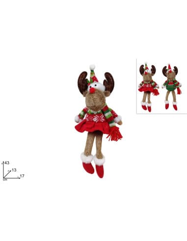 Renna natalizia seduta 43 CM C/ vestito lana rosso
