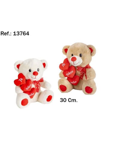 Peluche OSO 3 corazones TE quiero mucho 30CM 2 COL