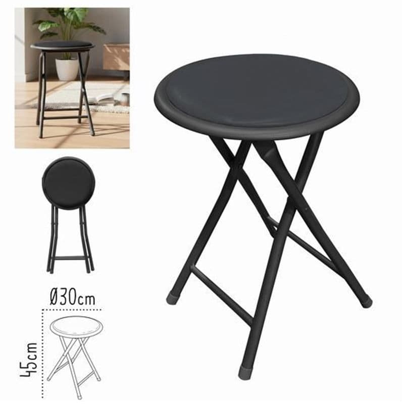 Taburete Plegable Negro Pvc 30x30x45cm