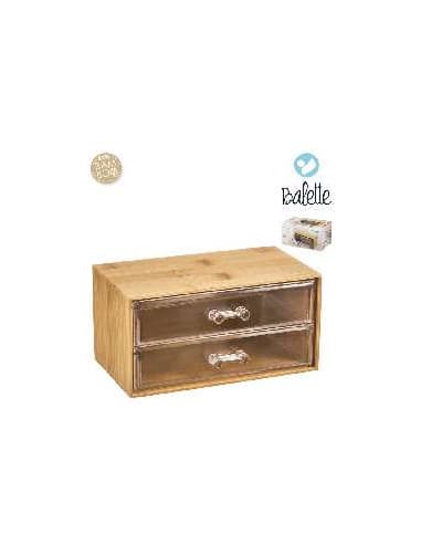Organizador cosmeticos bambu 2 cajones transparent