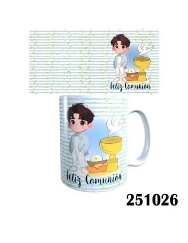 Taza frase comunión niño rayas