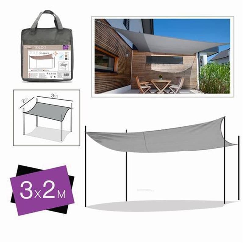 Toldo Rectangular 2x3 Metros Gris + Bolsa