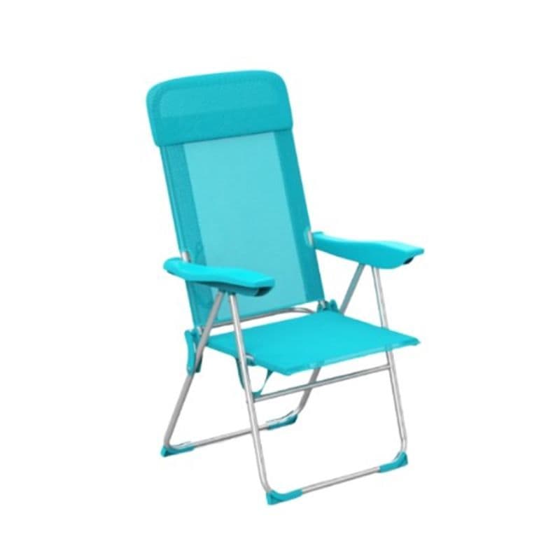 Silla Plegable 5 Posiciones Aluminio C/Cojin Aguamarina 60x60x110cm