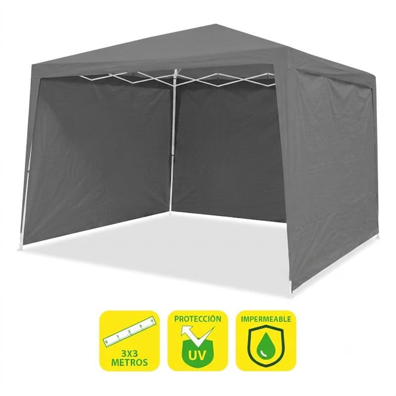 Carpa Acero Rafia 3x3 Metros Gris + 3 Paredes para Carpa Plegable
